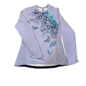 Solfire Women's Long Sleeve Lavender Shirt With Butterfly Design, Size Small